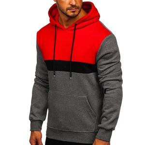 Sweat-shirt à capuche pour homme, colorblock rouge, noir et gris, en molleton épais, coupe ample à épaules tombantes, style streetwear - Product Image 4