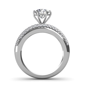 Bague de fiançailles en or blanc avec diamant rond taille brillant, alliance de luxe pour femme - Product Image 3