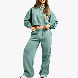 Conjunto Deportivo de Dos Piezas con Sudadera Corta con Cierre y Pantalones Deportivos con Logotipo Personalizado para Fiestas, Ropa Deportiva de Primavera/Verano para Mujer - Product Image 1