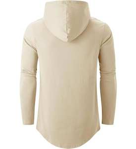 Sweat à capuche long beige pour homme, coupe slim décontractée, streetwear, mode hiver - Product Image 4