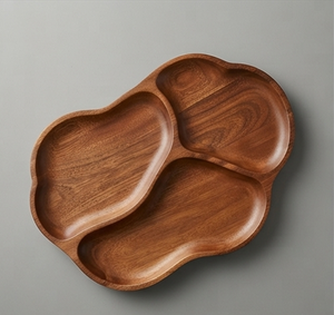 Plato de Servir de Madera Irregular Premium, Hecho a Mano, Pulido, Diseño Minimalista, Platos y Vajilla de Madera Marrón Sólida - Product Image 5
