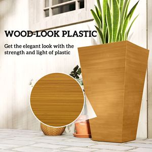 Juego de 3 Macetas Marrones de 22 Pulgadas para Interiores/Exteriores, con Drenaje Superior, Diseño Alto para Flores y Plantas - Product Image 6