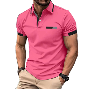 Chemise boutonnée décontractée pour homme, en coton 100% tricoté, à motif uni, avec logo brodé sur le devant, respirante, à manches courtes - Product Image 3