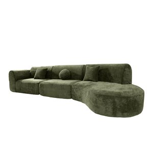 Divano Sezionale Curvo Moderno da 140 Pollici, Set da 3 Pezzi Completamente Assemblato ad Alta Densità, Chaise Longue in Spugna Completamente Compressa per Soggiorno - Product Image 6