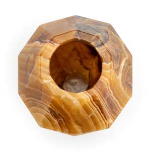 Jarrón de Piedra Ónix Pulido, Geométrico, Decorativo, para Flores, Decoración del Hogar, Regalo Artesanal, Jarrón de Ónix Facetado Color Miel Ámbar, Hecho a Mano - Product Image 2