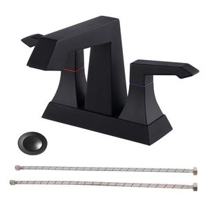 Rubinetto da Bagno Nero Opaco 4001 MB a Foro Singolo, Stile Moderno, Resistente, con 2 Maniglie, Kit di Scarico e Alimentazione, Rubinetto da Lavabo da Appoggio - Product Image 1