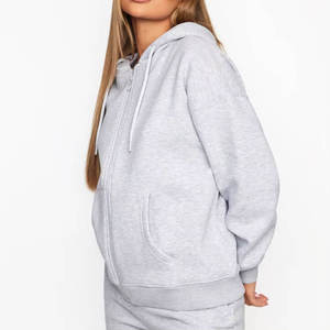 Ensemble de sweat-shirt à capuche gris surdimensionné, coupe régulière, fermeture éclair, couleur unie, tissu French Terry, unisexe, vêtements d'automne - Product Image 5