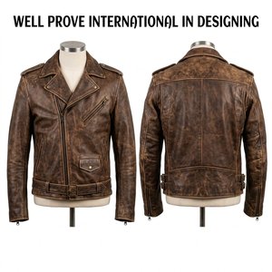 Veste en cuir PU personnalisée avec logo, 850 GSM, marron vieilli, style motard vintage, robuste, à panneaux, imperméable, respirante, écologique - Product Image 1