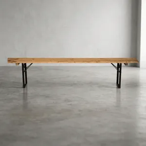 Banco de Madera Vintage para Biergarten con Patas Plegables de Metal Negro, Banco de Comedor Rústico para Jardín, para Bodas, Eventos y Fiestas - Product Image 2