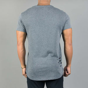 เสื้อยืดแขนสั้นผู้ชาย คอกลม ทรงเข้ารูป สไตล์ลำลอง ผ้าถัก 100% คอตตอนเจอร์ซีย์ สีพื้น ดีไซน์ชายเสื้อแบบดิสเทรส - Product Image 4