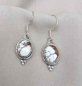 Boucles d'oreilles pendantes bohèmes en argent sterling 925 de haute qualité avec jaspe cheval sauvage naturel marron - Product Image 5