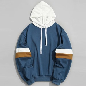 Custom <b>Men</b> <b>Pullover</b> Hoodie White Navy Contrast Hood Stripe Sleeve Color Block Fleece Oversized Streetwear Hoodies Sweatshirt - Product Image 3