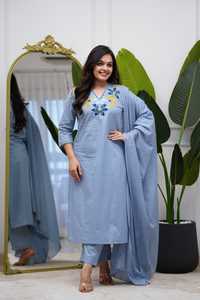Ensemble Kurti Sharara brodé rose, tenue traditionnelle pour femmes musulmanes, haut long, broderie florale, vêtements de détente - Product Image 3