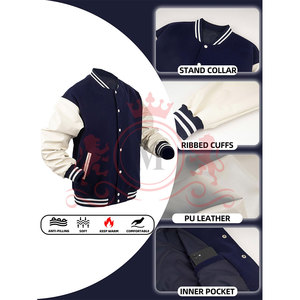 Fresh Arrival Blue <b>White</b> Letterman <b>Jacket</b> Snap Button Closure Ribbed Collar Comfortable Casual Daily Wear - Product Image 4