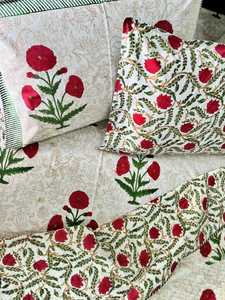 Designer Classic Luxury Hand-block Printed Mughal <b>Red</b> Poppy Cotton Jaipuri Quilt Set Premium Reversible Quilt Set For <b>Bedding</b> - Product Image 2