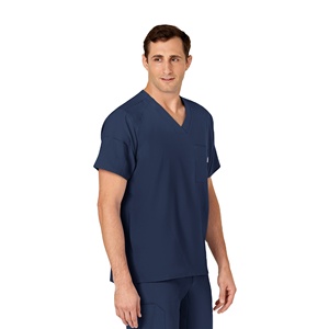 Ensemble de blouses et pantalons bleu marine pour hommes, col en V, uniforme d'hôpital, tissu tissé en coton et polyester - Product Image 2