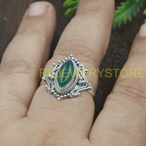 Natural Green Onyx GemstoneMarquise <b>Ring</b> 925 Sterling Silver Handmade Vintage Boho <b>Statement</b> <b>Ring</b> Artisan Filigree Jewelry Gift - Product Image 4