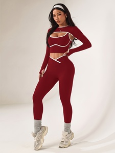 Three Piece Womens Gym Clothing Set Yoga Bra Long Sleeve Workout <b>Top</b> <b>And</b> Flexible <b>Leggings</b> For Fitness Training - Product Image 1