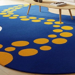 Tapis d'appoint abstrait tufté à la main, bleu et jaune moderne, tapis de luxe sur mesure, tapis de sol design pour salon, chambre et décoration intérieure - Product Image 3