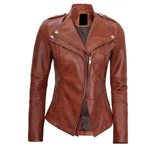Women's Brown Genuine Sheep <b>Leather</b> Bomber <b>Jacket</b> Breathable Turn-down Collar <b>Long</b> Sleeve Zipper Autumn/Winter Front Logo - Product Image 1