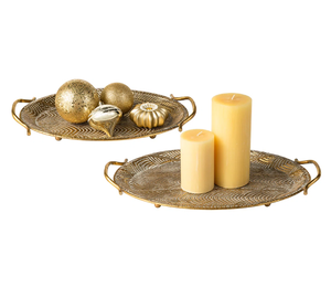 Plateaux de service alimentaire design en laiton vintage Plateaux de service en métal antique avec poignées pour la maison et le restaurant Plateaux de service uniques - Product Image 2