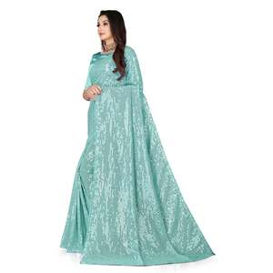 Sari de soirée de créateur pour les fêtes avec des broderies de sequins - Product Image 5