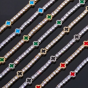สร้อยคอเทนนิสทรงโคลเวอร์ประดับมอสซาไนต์เงินแท้ 925 เคลือบสีหลากสี ลายดอกไม้สี่กลีบ ดีไซน์หรูหราแบบหลายชั้น สำหรับผู้ชายและผู้หญิง - Product Image 3