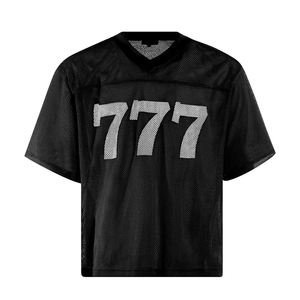 <b>White</b> Mesh V-Neck T-Shirt 777 Print Oversized <b>Crop</b> <b>Top</b> Men Street Style Short Sleeve Breathable Fashion Tee - Product Image 2