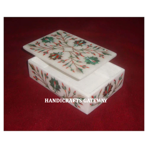 Boîte cadeau personnalisée en marbre blanc pur de forme rectangulaire en nacre verte pure fabriquée par des artisans - Product Image 5
