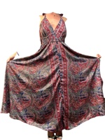 Robe longue évasée trapèze décontractée grande taille pour femme, en soie, motif floral cachemire uni, dos nu, avec pompons, de haute qualité