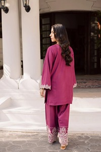 Women Rayon Kurta Loose Fit <b>Floor</b> Length Traditional Embroidered Purple Ethnic Wear India Pakistan Style Casual All Seasons - Product Image 2
