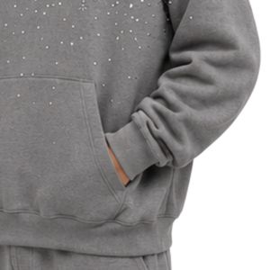 Sweat à capuche gris oversize en molleton pour homme, motif étoile en strass, en coton épais, style streetwear, décontracté, hiver, OEM - Product Image 5