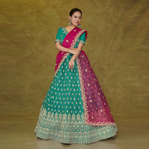 <b>Net</b> Lehenga Choli with <b>Dupatta</b> | Intricate Embroidery Traditional Indian Wedding Party Wear Floor-Length Wrinkle-Free Quick Dry - Product Image 2