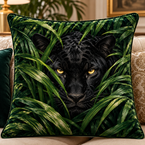 Funda de cojín de terciopelo con estampado de hojas de la selva de Pantera Negra, decoración moderna con diseño de animales - Product Image 1