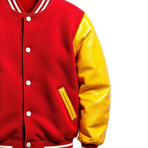 Chaqueta Universitaria Personalizada de Lana Roja y Amarilla |   Mangas de Lana Premium |   Chaqueta Deportiva de Invierno con Calefacción y Protección Contra el Viento, Estilo Béisbol - Product Image 3
