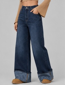Pantalon en jean pour femme, taille haute, multi-poches, coupe ample, style streetwear décontracté, jambe large - Product Image 2