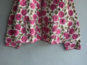 <b>Quilted</b> Jacket Women's Floral Embroidered Cotton Spring Full Sleeve Regular Length <b>Single</b> Button Closure gift for her - Product Image 3