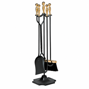 Classic Polished Brass Fireplace <b>Tool</b> Set Wholesale 5 Pieces Fine <b>Tool</b> Set With Heavy Ribbed Base For Indoor <b>Fire</b> Pit On Sale - Product Image 3
