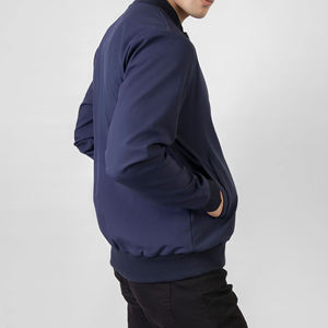 Blouson Bomber Homme Bleu Marine à Boutons Cachés Col Carré Style Décontracté Fin Long Patchwork en Polyester Automne - Product Image 2