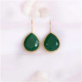 Boucles d'oreilles pendantes en argent sterling 925 avec pierre précieuse verte Monalisa en forme de poire, boucles d'oreilles avec pierre précieuse verte Monalisa au design tendance - Product Image 2