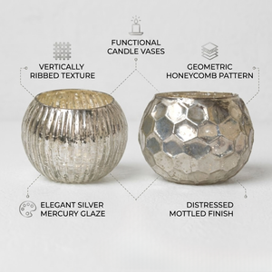 Porte-bougie à la bougie tealight en verre mercure antique |   Votive en argent personnalisé |   Décoration de la maison, Noël, mariage, décoration de table festive. - Product Image 5