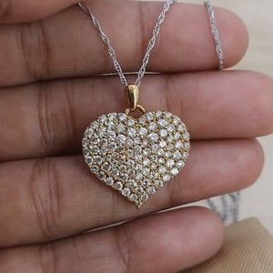 Collier pendentif en forme de cœur avec diamant naturel rond de 1,75 carat, en argent sterling plaqué or, tendance pour femmes, JEWELSPAARK - Product Image 2