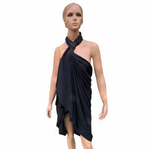 Sarong de plage une pièce 100 % rayonne pour femme, coupe asymétrique simple, motif floral peint à la main, couleur unie - Product Image 3