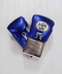 Professional Boxing Sparring <b>Gloves</b> Blue <b>Silver</b> White Leather Lace-up Adults High Quality boxing fight training <b>gloves</b> for sale - Product Image 2