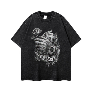 Legacy Print Men's Cotton T-<b>Shirt</b> Street Style Round Neck Short Sleeve Washed Casual <b>Shirt</b> - Product Image 1