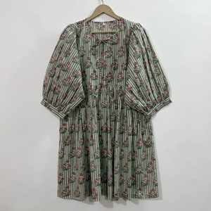 Vestido Casual Midi para Mujer, Tejido 100% Algodón, Liso, Manga Corta, Cintura Imperio, Estilo Babydoll, Cuello en V, Holgado, Funcional - Product Image 1