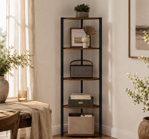 Modern Wooden Etagere Shelf 5-Tier Freestanding <b>Bookcase</b> Storage Rack for Living Room Home Furniture <b>Rustic</b> Design - Product Image 2