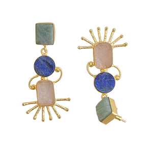 Boucles d'oreilles pendantes en pierres précieuses naturelles, faites à la main, plaquées or 18 carats, avec perles d'eau douce, pour les occasions de mariage des femmes - Product Image 3