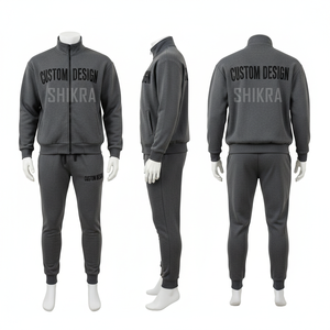 Men Winter Solid <b>Vintage</b> Fleece <b>Tracksuit</b> Hooded Zipper Full Length Simple Design Streetwear Activewear Set 100% Polyester - Product Image 5