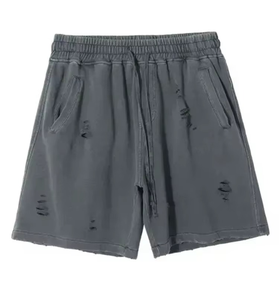 Mens 420GSM Vintage Acid Wash Distressed Sweat Shorts Heavyweight Corduroy Solid Streetwear Gym Shorts Custom Logo - Product Image 5